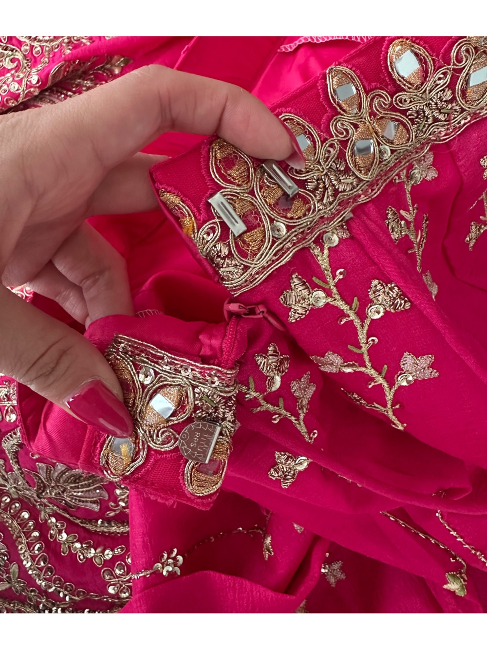 Fuchsia A-Line Embroidered Lehenga Skirt with Gold Detailing - Picture 12 of 16